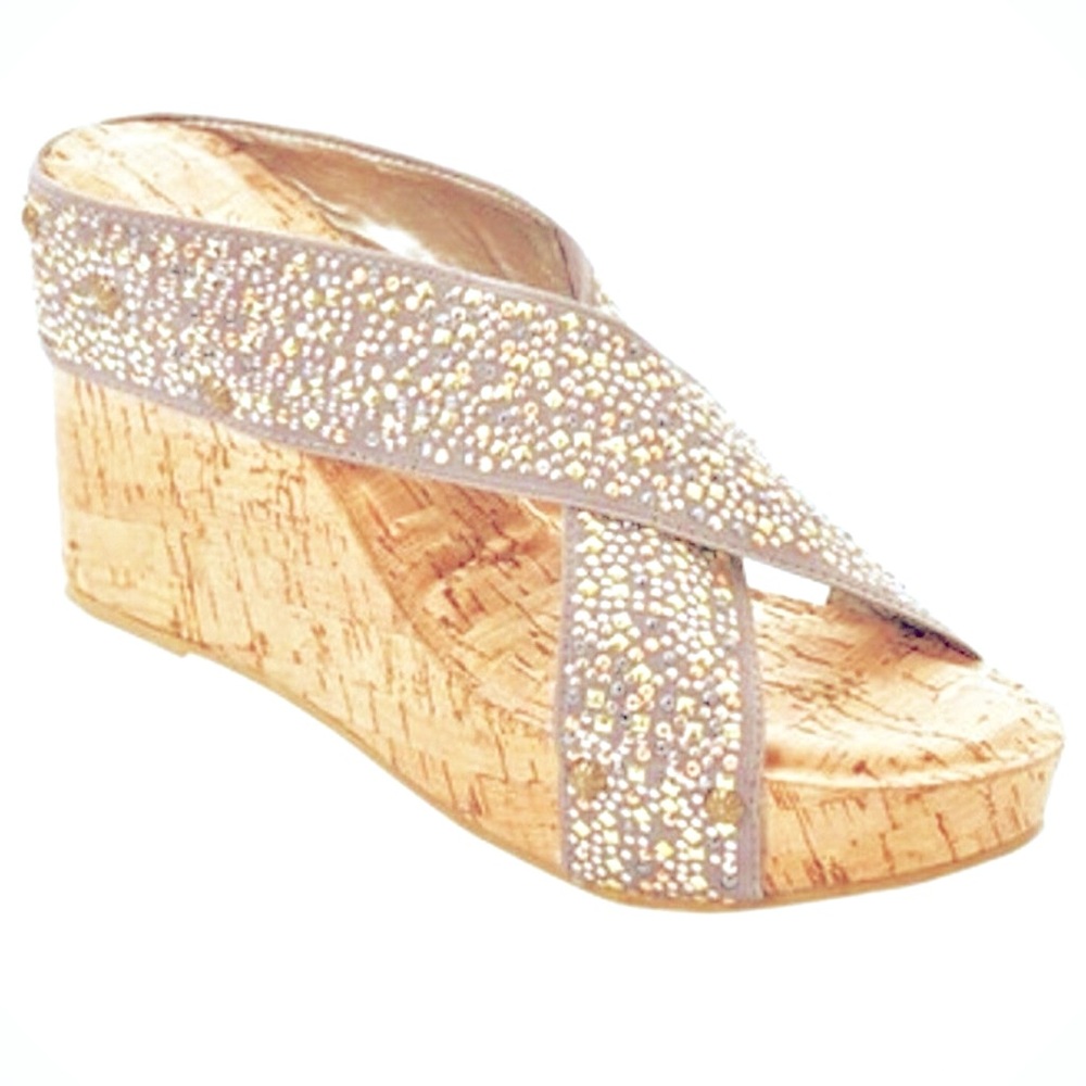 COPY - Corkys Sandals Summit Criss Cross Studed Elastic Cork Platform Open Toe …